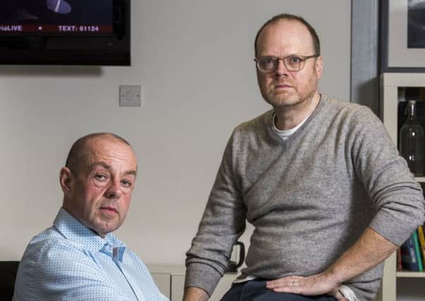File photo dated 11/12/18 of investigative journalists Trevor Birney (right) and Barry McCaffrey at The Detail offices in Belfast. The two prominent Belfast journalists are being questioned by police. Photo credit: Liam McBurney/PA Wire