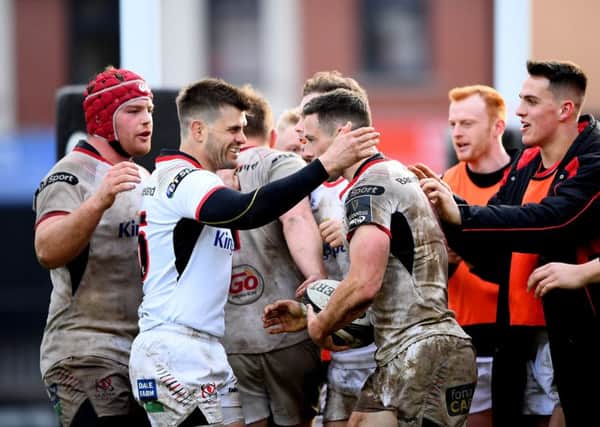 Ulster celebrate a try against Dragons
