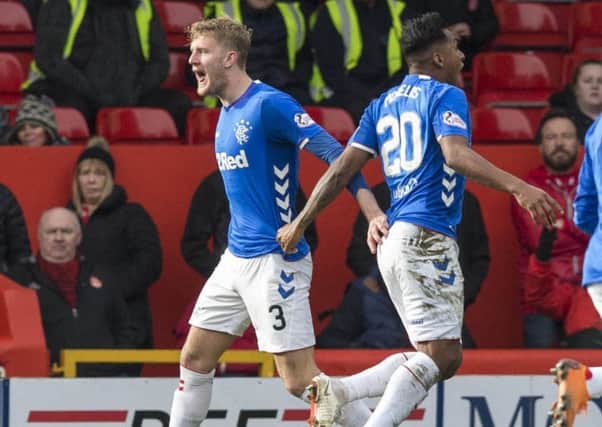 Rangers' Joe Worrall celebrates scoring against Aberdeen in the William Hill Scottish Cup quarter-final.