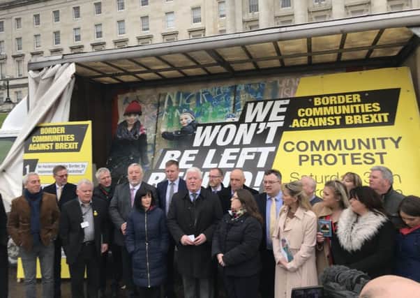 Border Communities Against Brexit launch a new billboard at Stormont and announce a day of protest on March 30 against a hard border