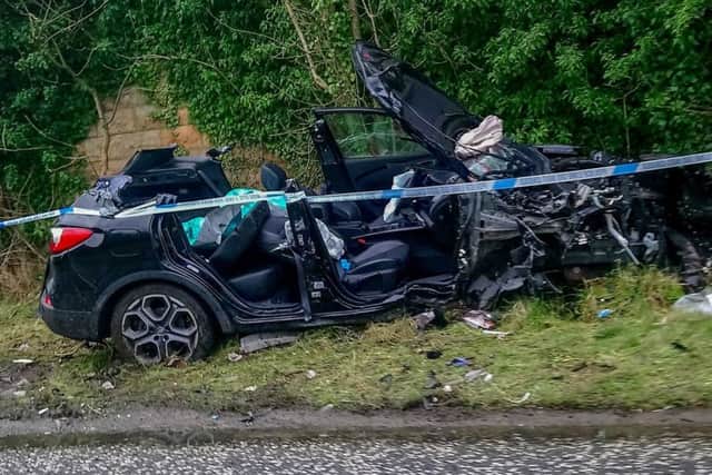 One of two cars badly damaged in a crash between Lurgan and Gilford