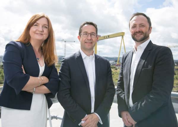 Pictured in Belfast are Jayne Brady, Kernel Capital.  B-Secur CEO  Alan Foreman and Andrew Sloane of ADV