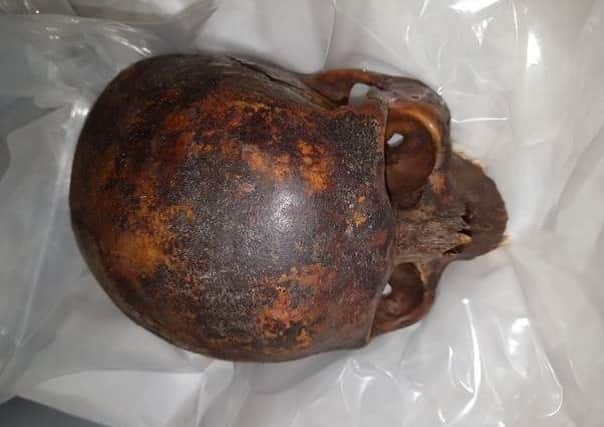 Undated handout photo issued by the Gardai of the decapitated head of "The Crusader" mummy
