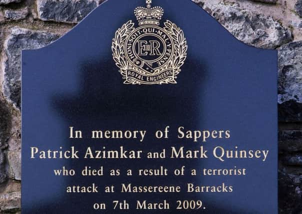 A memorial to Sappers Patrick Azimkar and Mark Quinsey