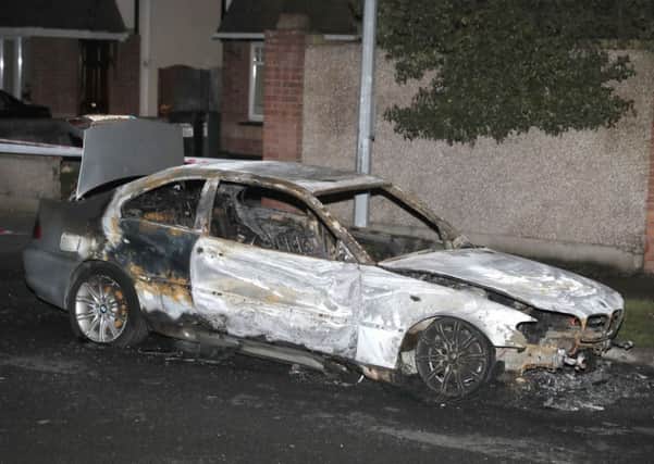 A burnt out vehicle on Saddler's Drive near the  the scene in the Blakestown Road area of Dublin