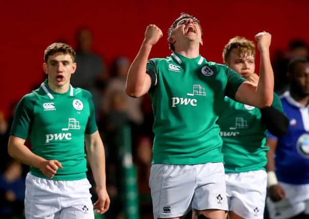 Ireland's Charlie Ryan celebrates after the win over France which secured the U20 Six Nations Championship title