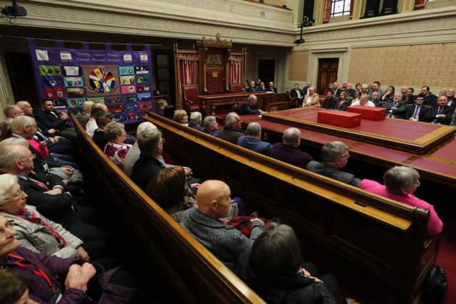 The Senate Chamber at Stormont was so packed for the 2019 European Day for Victims of Terrorism that a second event had to be organised at short notice. Photo: Niall Carson/PA Wire