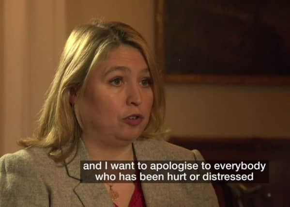 Karen Bradley apologising on BBC for her references to Troubles killings by the military. "The secretary of state might now overcompensate"