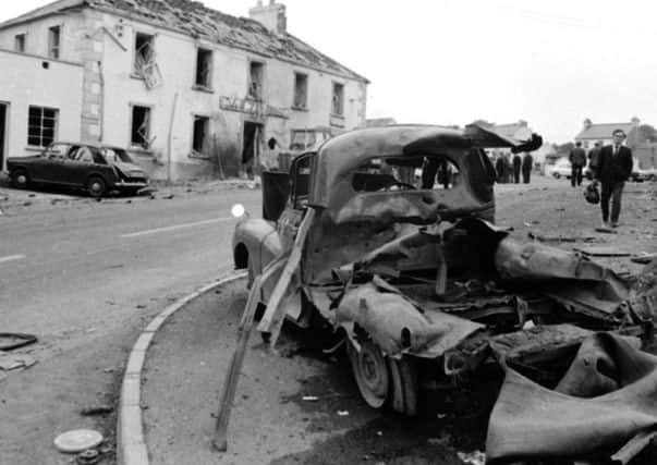 The aftermath of one of the bombs which detonated in Claudy in 1972