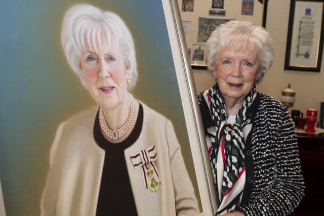 Lord Lieutenant Joan Christie CVO OBE with her portrait.