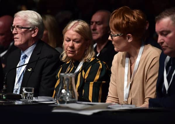 Families of those who died during Bloody Sunday take part in a press conference in reaction to today's Bloody Sunday prosecution announcement on March 14, 2019 in Londonderry
