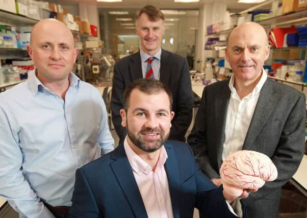 Neurovalens CEO Dr Jason McKeown, centre,  with, from left, Jamie Andrews of Techstart Ventures, William McCulla, Invest NI and Ian Kerr, chair of Neurovalens