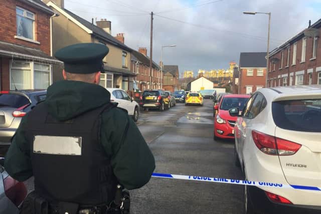 Police and forensics at the scene in Kyle Street, east Belfast, after a man died in a house in the street early on Friday morning. Pic by: David Young/PA Wire