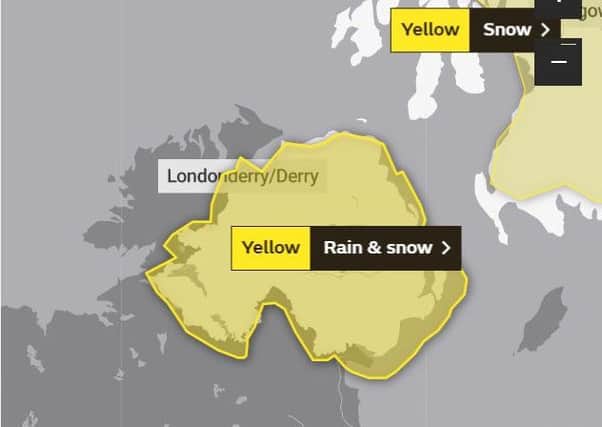 Image from the Met Office showing area covered by yellow warning