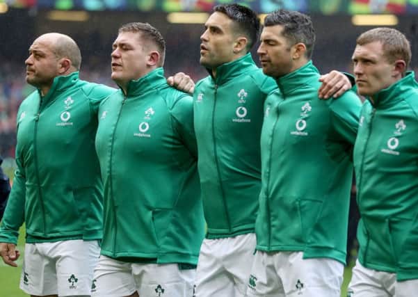 Ireland's Rory Best, Tadhg Furlong, Conor Murray, Rob Kearney and Keith Earls during the anthems