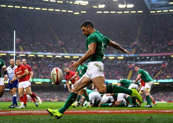 Ireland's Rob Kearney clears against Wales