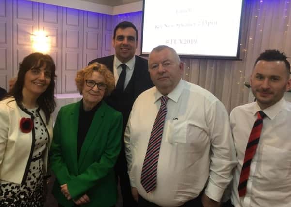 Ruth Dudley Edwards, second from left, with TUV members on Saturday