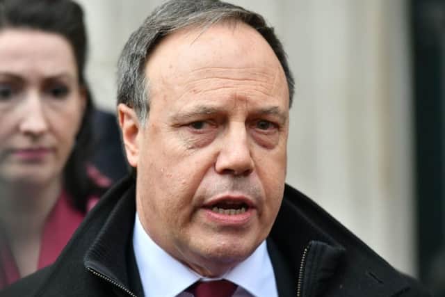 Nigel Dodds, deputy leader of the Democratic Unionist Party, outside the Cabinet Office in London's Whitehall on Friday, where the party was having "ongoing and significant discussions with government". Photo: Dominic Lipinski/PA Wire