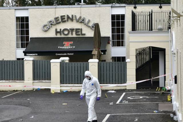 Pacemaker Press 18/03/2019
Forensics at the scene  as Three teenagers have died after reports of a crush at a St Patrick's Day party at a hotel in Cookstown, County Tyrone.
A 17-year-old girl and two boys aged 16 and 17 died after the incident outside the Greenvale Hotel on Sunday night.
A number of other teenagers have also been treated in hospital.
Pic Colm Lenaghan/Pacemaker