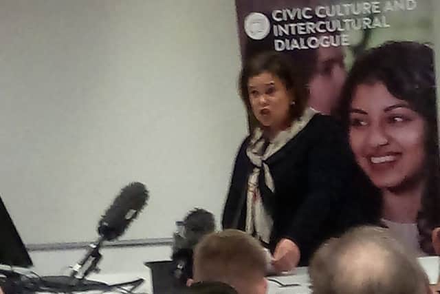 Mary Lou McDonald speaks at the civic unionist event at Queen's University last month