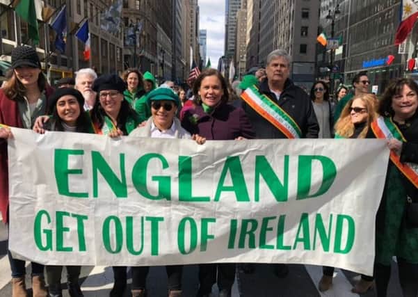 Sinn Fein leader Mary Lou McDonald (centre) with Irish republican supporters at the New York St Patrick's Day parade