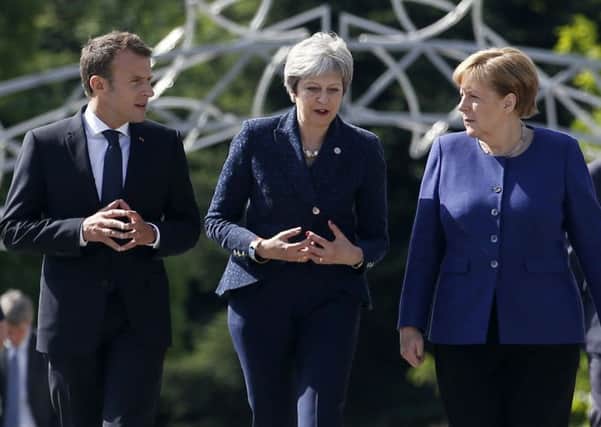 French president, Emmanuel Macron, British prime minister, Theresa May, and German chancellor, Angela Merkel, in Bulgaria last year: "Northern Ireland could be explained to France and Germany like Alsace Lorraine"