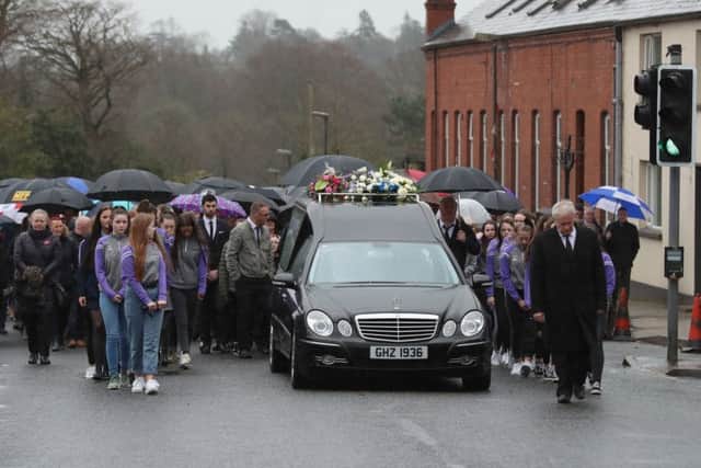The funeral cortege makes its way to St Patricks Church, Donaghmore for the funeral of of Lauren Bullock. Photo: Liam McBurney/PA Wire