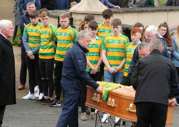 The

funeral of 16-year-old Connor Currie at St Malachy's Church in Edendork, Co. Tyrone.  Connor died along with Morgan Barnard (17) and 17-year-old Lauren Bullock after an incident at the Greenvale Hotel in Cookstown on St Patrick's night. 

Photo: Jonathan Porter/PressEye.com