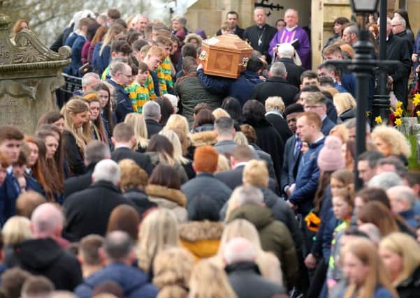 Press Eye Belfast - Northern Ireland 22nd March 2019

Funeral of 16-year-old Connor Currie at St Malachy's Church in Edendork, Co. Tyrone.  Connor died along with Morgan Barnard(17) and 17-year-old Lauren Bullock after an incident at the Greenvale Hotel in Cookstown on St Patrick's night. 

Picture by Jonathan Porter/PressEye.com