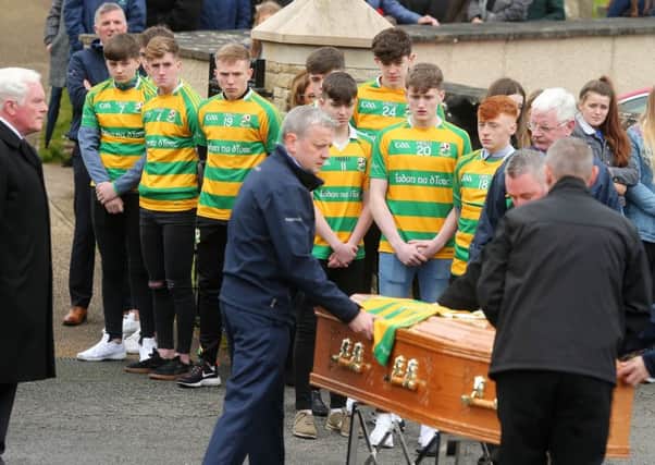 The

funeral of 16-year-old Connor Currie at St Malachy's Church in Edendork, Co. Tyrone.  Connor died along with Morgan Barnard (17) and 17-year-old Lauren Bullock after an incident at the Greenvale Hotel in Cookstown on St Patrick's night. 

Picture by Jonathan Porter/PressEye.com