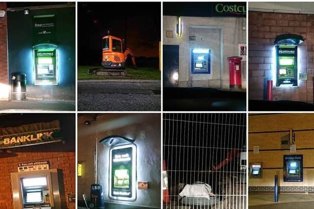 A police montage of ATMs they visited during an overnight patrol.