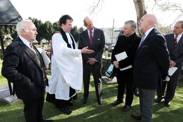 The Duke of Kent (third left) with Dr Terry Cross, Rev Dr Stanley Gamble, Fr Gary Donegan, Rev Bill Shaw and David Lindsay