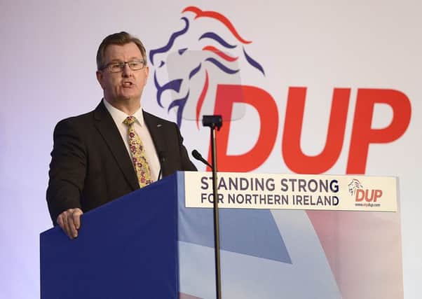 Sir 
Jeffrey Donaldson MP pictured speaking at the 2018 DUP Annual Conference at the Crown Plaza hotel in Belfast. Pic by Arthur Allison/Pacemaker Press