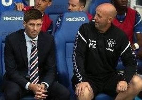 Steven Gerrard (left) and Rangers assistant manager Gary McAllister. Pic by PA.