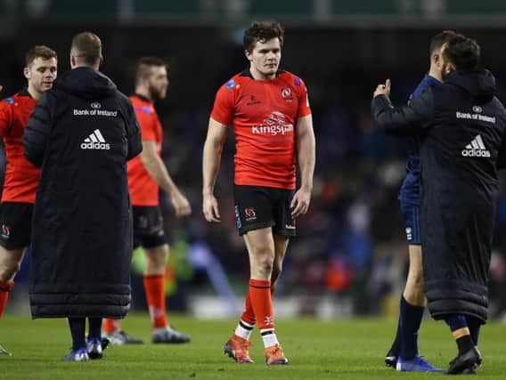 A dejected Jacob Stockdale leaves the field after Leinster defeated Ulster in European Champions Cup quarter-final tie
