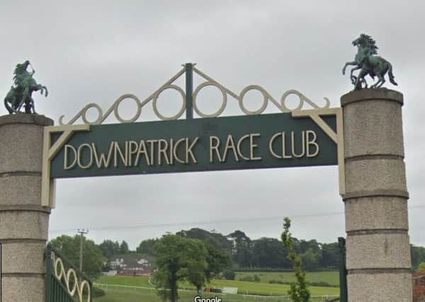 The statues were stolen from two pillars at the entrance to Downpatrick Racecourse. Image taken from Google StreetView