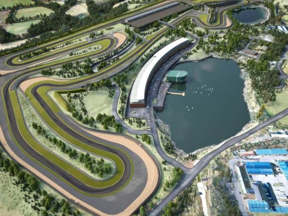 An impression of the proposed 30 million Lake Torrent motorsport complex.