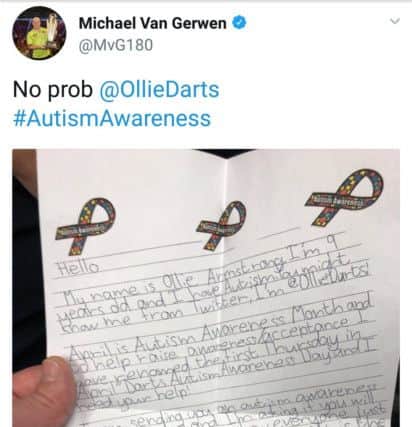 Michael Van Gerwin responds to a hand-written letter from little Oliver Armstrong