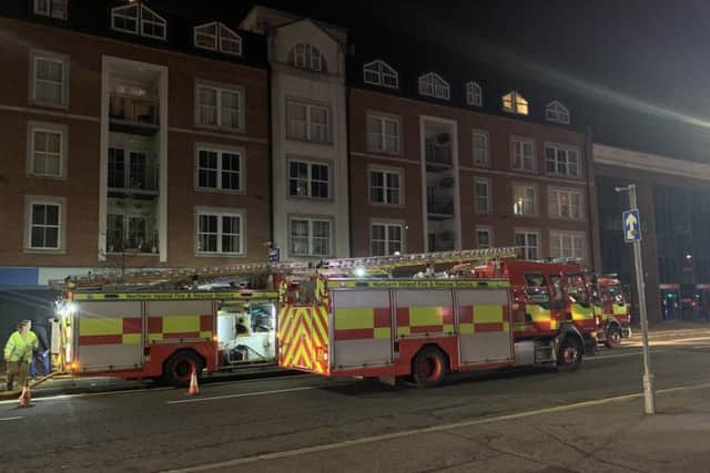 Fire crews were tasked to the apartment block at 97 Great Victoria Street in the centre of Belfast shortly after 2am. Photo David McCormick/Pacemaker Press