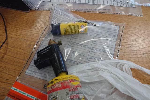 Police find a blowtorch and other items