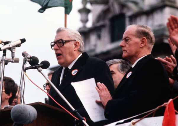 Ian Paisley and Jim Molyneaux address the crowd at the Anti Anglo Irish rally in Belfast in 1985. Clifford Smyth says he forwarded a pamphlet to them the following year