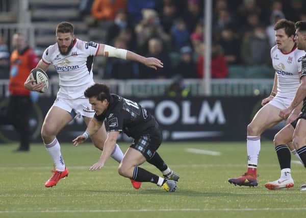 Ulster's

Stuart McCloskey on the attack against Glasgow