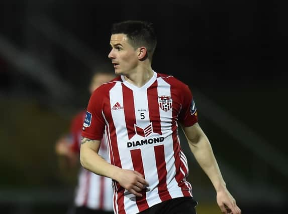 Derry City's Ciaran Coll was stretchered off at Finn Harps last night.