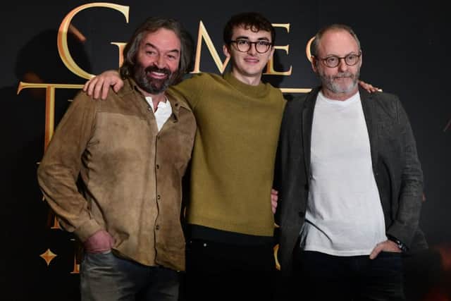 Game of Thrones actors Ian Beattie, Isaac Hempstead Wright and Liam Cunningham.
 Pic Colm Lenaghan/Pacemaker