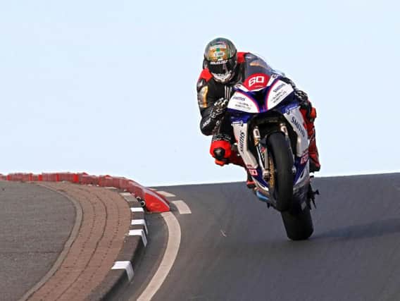 Peter Hickman in action on the Smiths Racing BMW at the North West 200 in 2018.