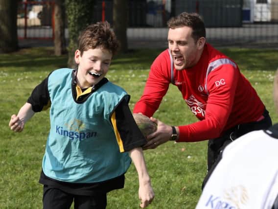 Ulster's Darren Cave during a Kingspan Coaching Masterclass at Edenderry Primary School in Portadown
