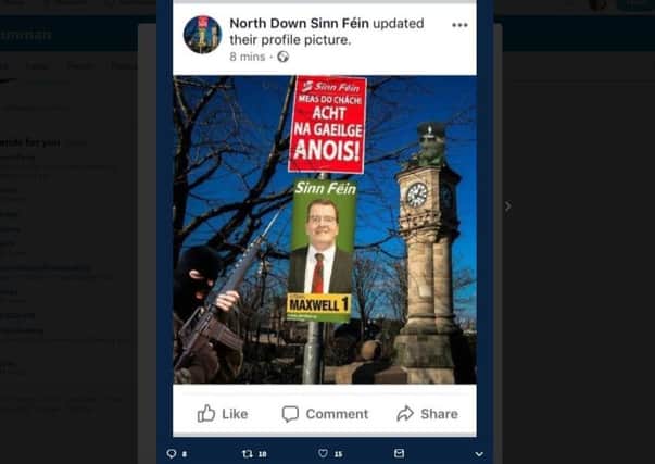 The picture of a gunman posted on a Sinn Fein social media site