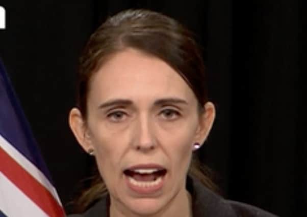 New Zealand Prime Minister Jacinda Ardern giving a press conference after the shootings at two mosques in Christchurch on March 15. Pic: TVNZ via AP