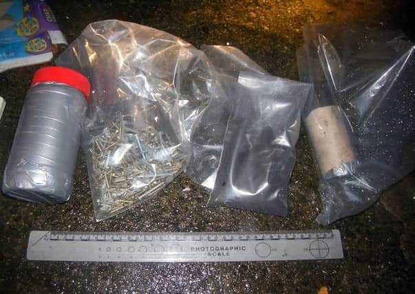 A PSNI image showing the blast bomb components Magee was convicted of possessing