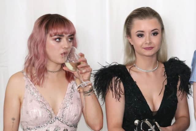 Maisie Williams (left) and Kerry Ingram attending the Game of Thrones UK premiere, held at Waterfront Hall, Belfast. Pic: Liam McBurney/PA Wire